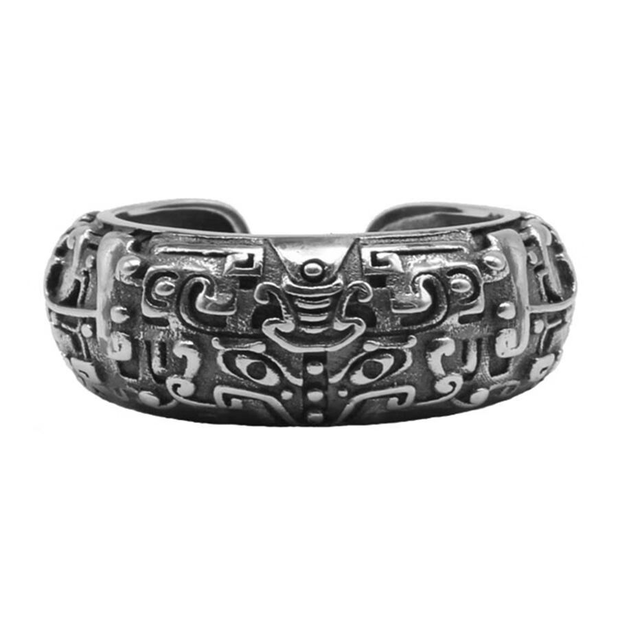 优选好物做旧复古中国风神兽狍鸮饕餮纹钛钢戒指男士指环学生饰品瑶诺