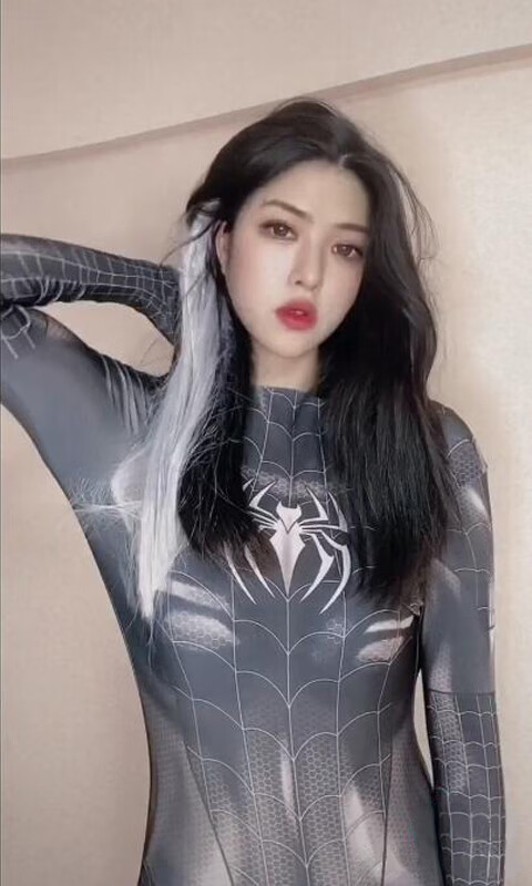 现货黑蜘蛛紧身衣女mj毒液共生体动漫连体衣抖音网红性感cos服 黑色 s