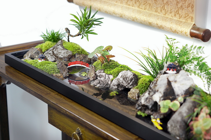 新中式日式苔藓枯山水禅意微景观乌金石盆假山办公桌茶桌面微盆景