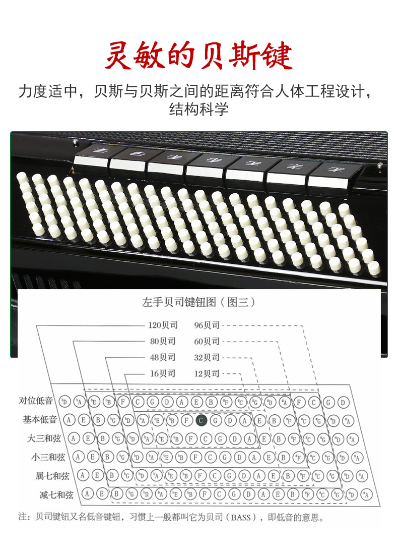 手風琴考級演奏初學手風琴60/96/120貝斯三四排簧手風琴定製款 60貝斯