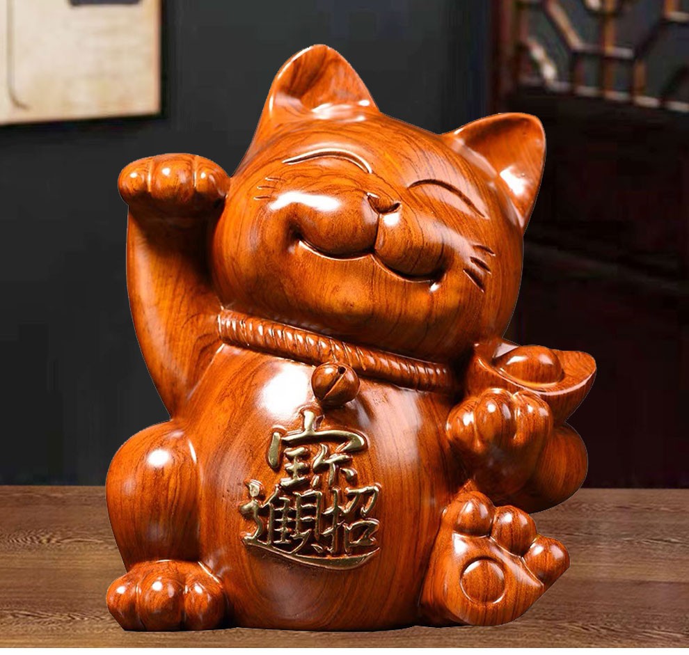 天从黑檀木雕招财猫摆件家居饰品纯木质公司店铺开业送礼品收银前台