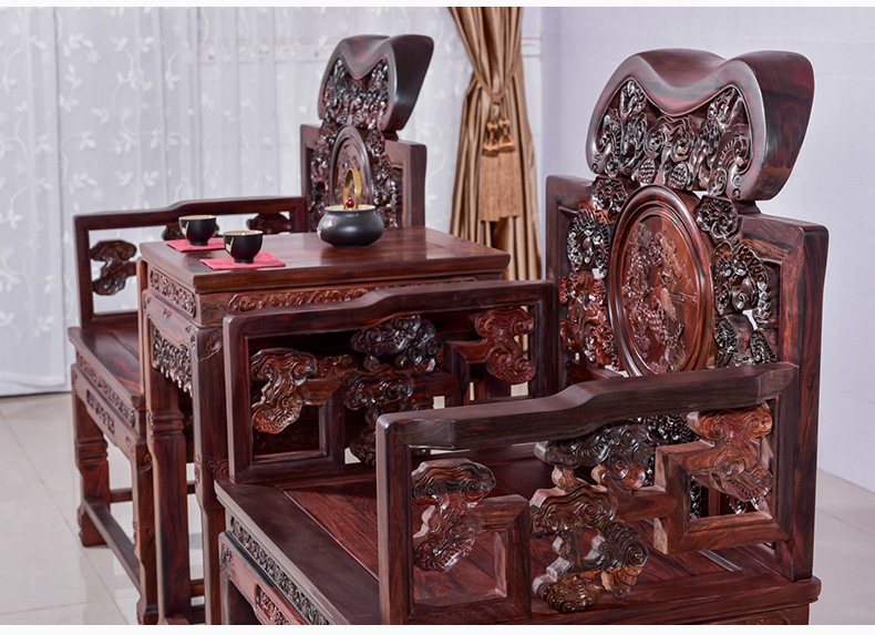 宁煊红木家具大红酸枝老红木老挝红酸枝学名交趾黄檀古典茶桌灵芝椅