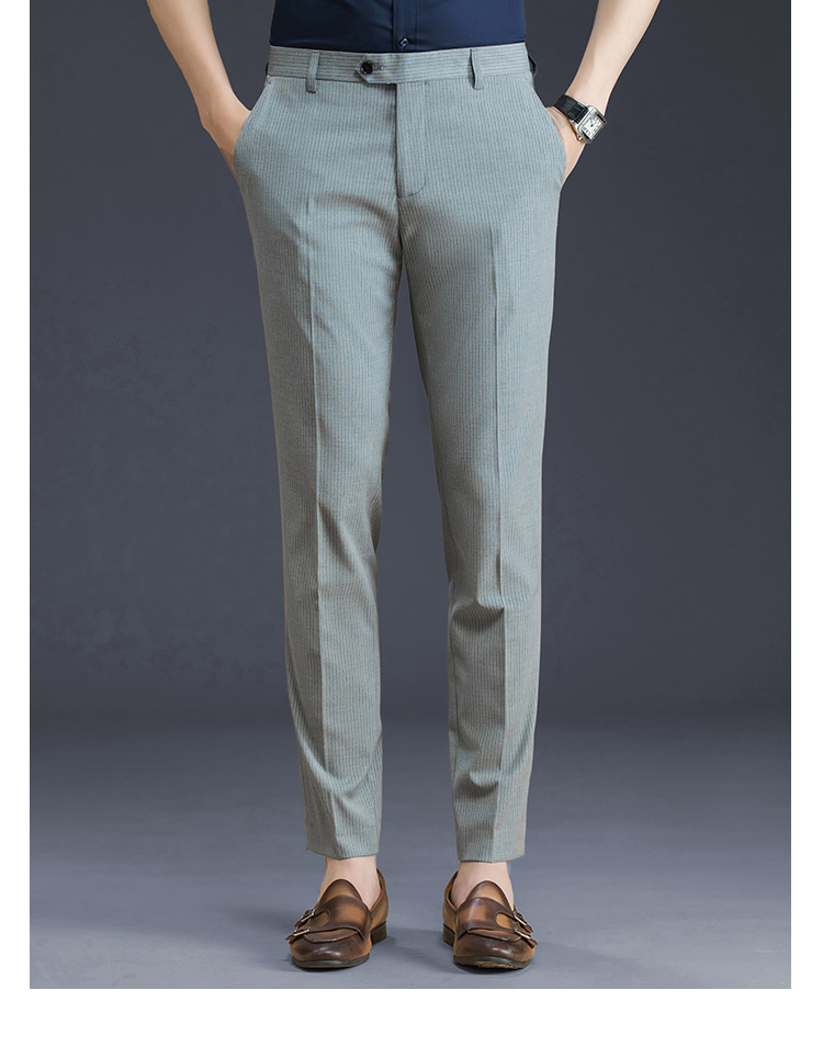 sidisen男士西裤夏季商务休闲条纹直筒男装长裤子韩版修身灰色西装裤