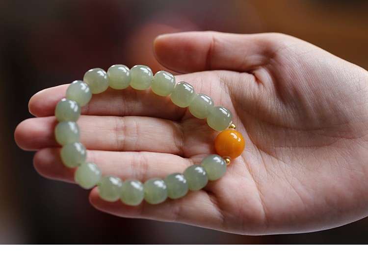 天然和田玉老型珠10mm女手串单圈大颗粒素珠款 保真 不含配饰款(净手