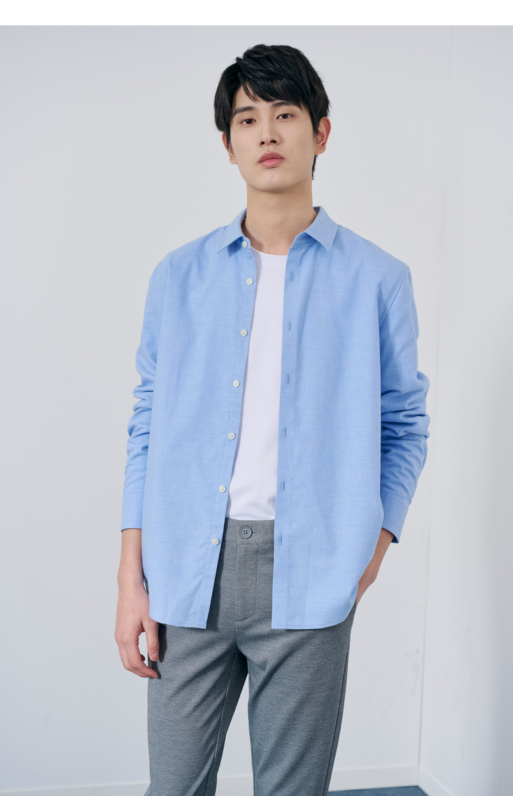 棉先生液氨羊毛长袖翻领衬衫男秋季高端休闲磨毛衬衣 浅灰 m