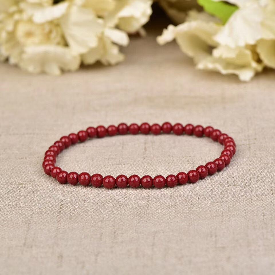 4mm朱砂手链女紫金砂手串本命年原矿原石晶体珠粉末4mm182颗四圈女款