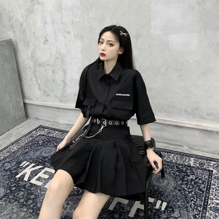 连衣裙学院风辣妹裙子夏装高腰jk百褶裙女半身裙显瘦黑色a字短裙ins潮