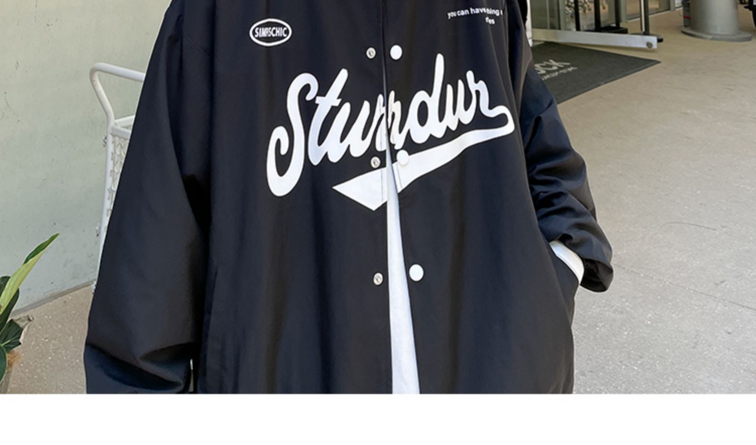 港风复古字母棒球服男春秋潮牌潮流炸街外套ins潮牌嘻哈宽松夹克 黑色