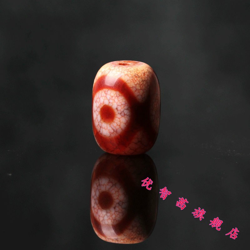 西藏龙纹血丝红玉髓三眼天珠风化纹福寿禄财神精品三眼龙纹血丝天珠