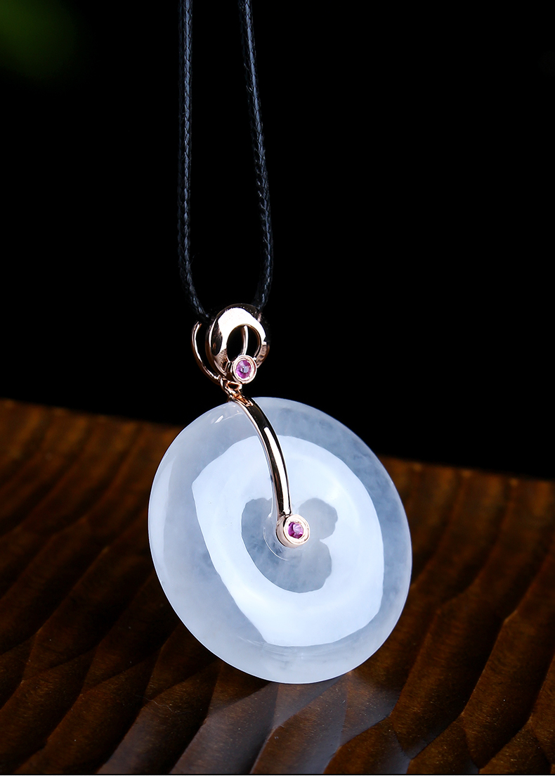 母亲节礼物百博翡翠平安扣吊坠女冰种平安环玉坠18k金镶玉扣子天然