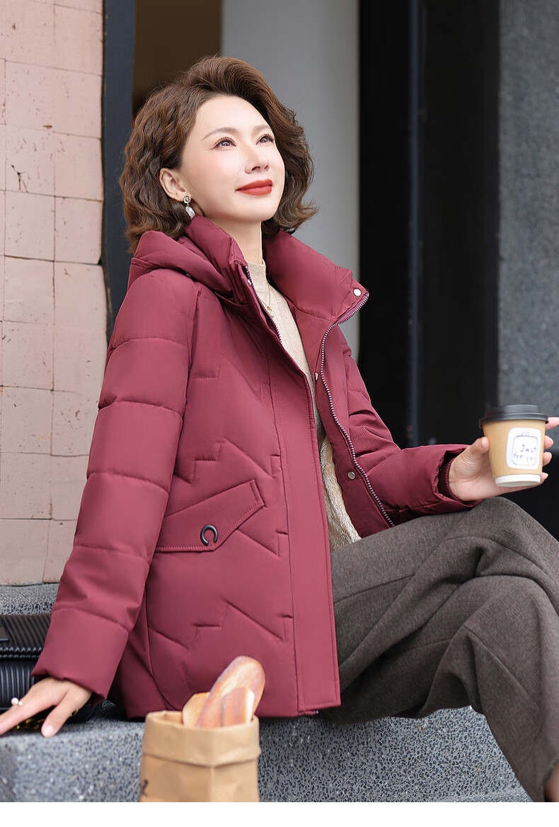 Hengyuanxiang Middle-aged Mom Winter Mid-length Down Cotton Jacket Thickened Fleece-lined Coat for Middle-aged and Elderly Women 18