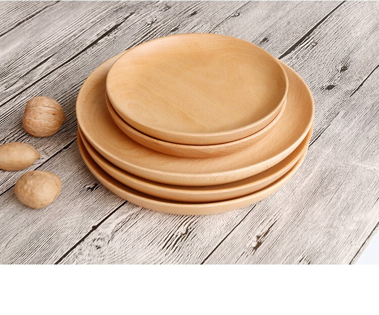 日式榉木圆形木盘子大小木质水果盘点心寿司蛋糕干果木碟家用实木托盘