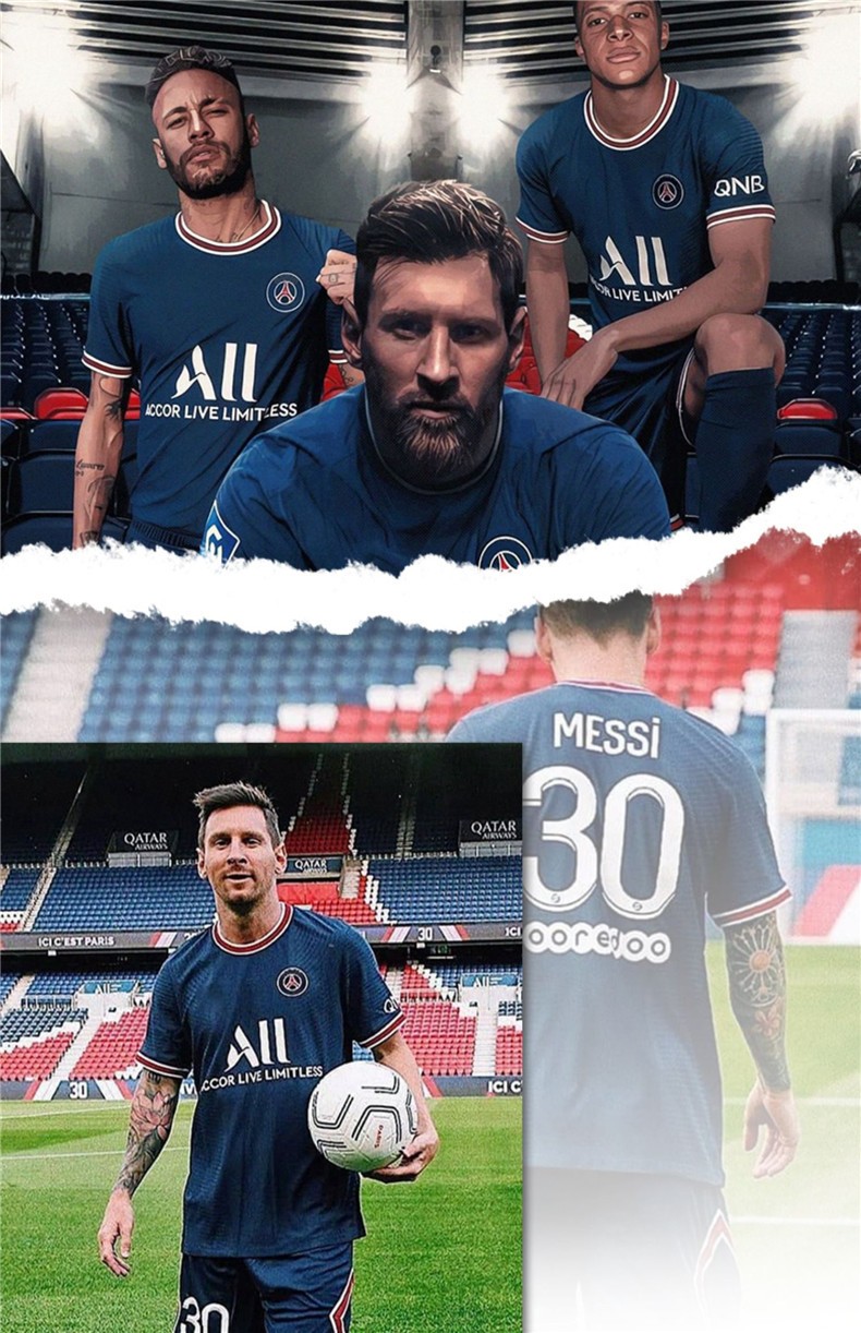 2122赛季新款大巴黎圣日耳曼球衣30号梅西足球服套装男定制队服训练服