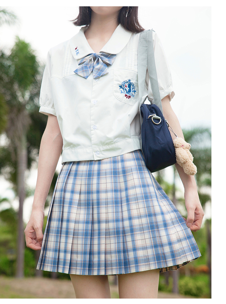 啦啦酱jk白雪皇后风琴褶基础款jk白衬衫夏季短袖刺绣款短款上衣白雪