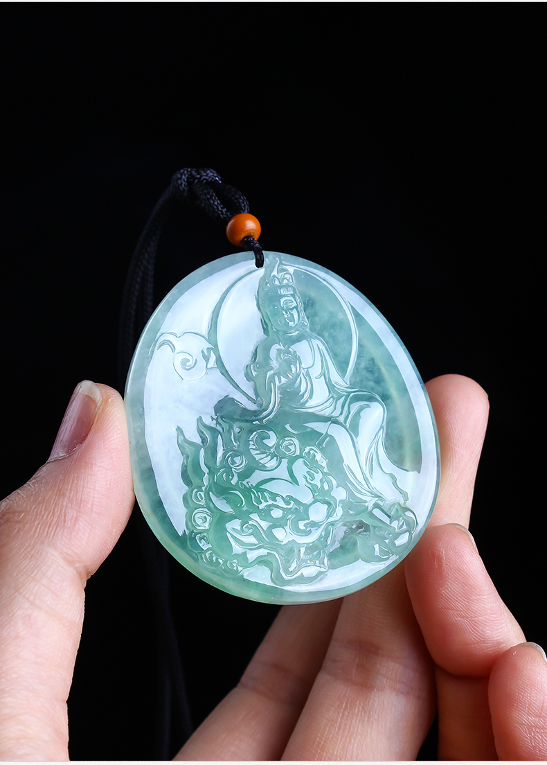 【520礼物】百博翡翠观音吊坠男冰晴水文殊菩萨玉坠本命佛玉牌天然缅