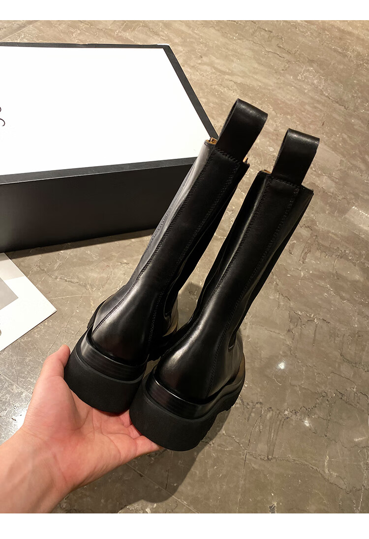 传祺女鞋kodi bv切尔西靴新款烟筒短靴子英伦风厚底马丁靴女同款 黑色