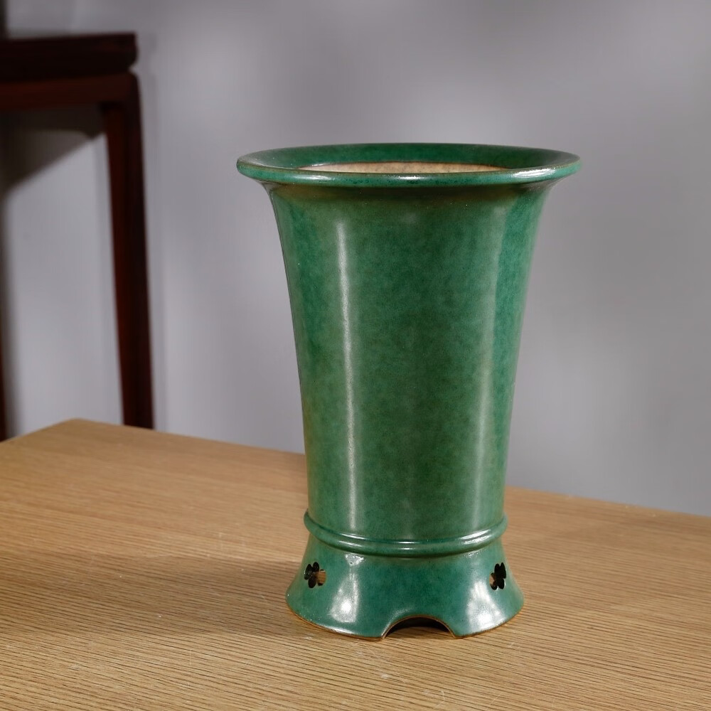 新款精品宜兴名家秦夕洪多底孔透气好刻绘段泥柴烧大号紫砂兰花盆