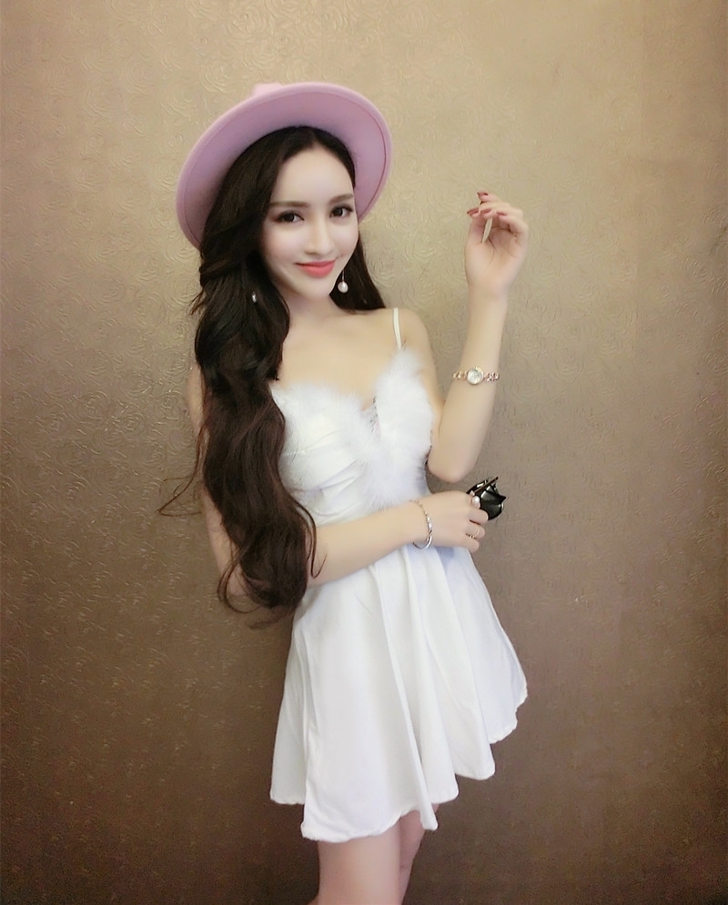 款夜店女装修身性感吊带小姐服连衣裙夜场网红主播蓬蓬公主裙粉红色