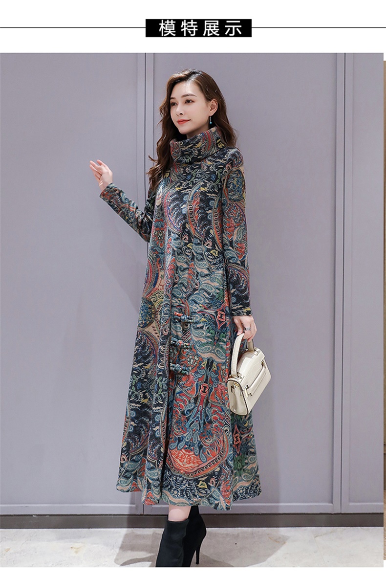 冬季阔太太毛呢连衣裙秋冬款女加厚腰粗遮肚子过膝中长款宽松加绒高档