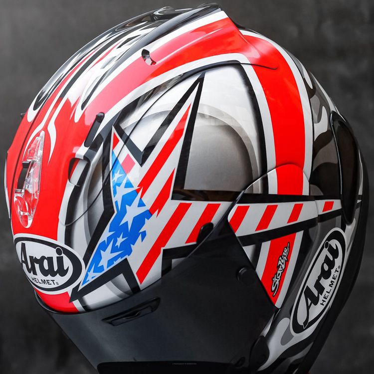 日本arai rx-7x摩托头盔 杜汉曼岛tt带刀侍卫海顿明日星大眼枫叶 蓝色