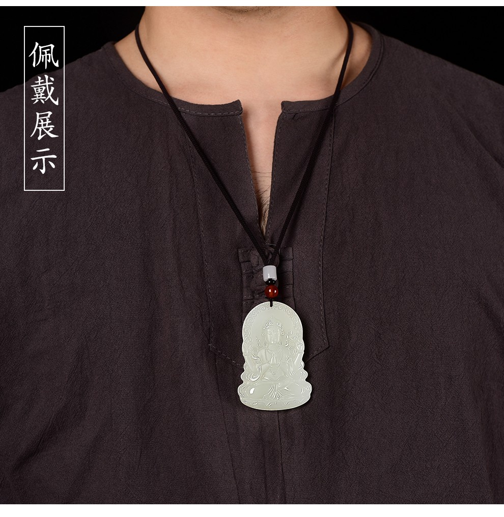 宛喜新疆和田玉观音吊坠男士玉坠玉石项链保平安护身千手观音菩萨挂件