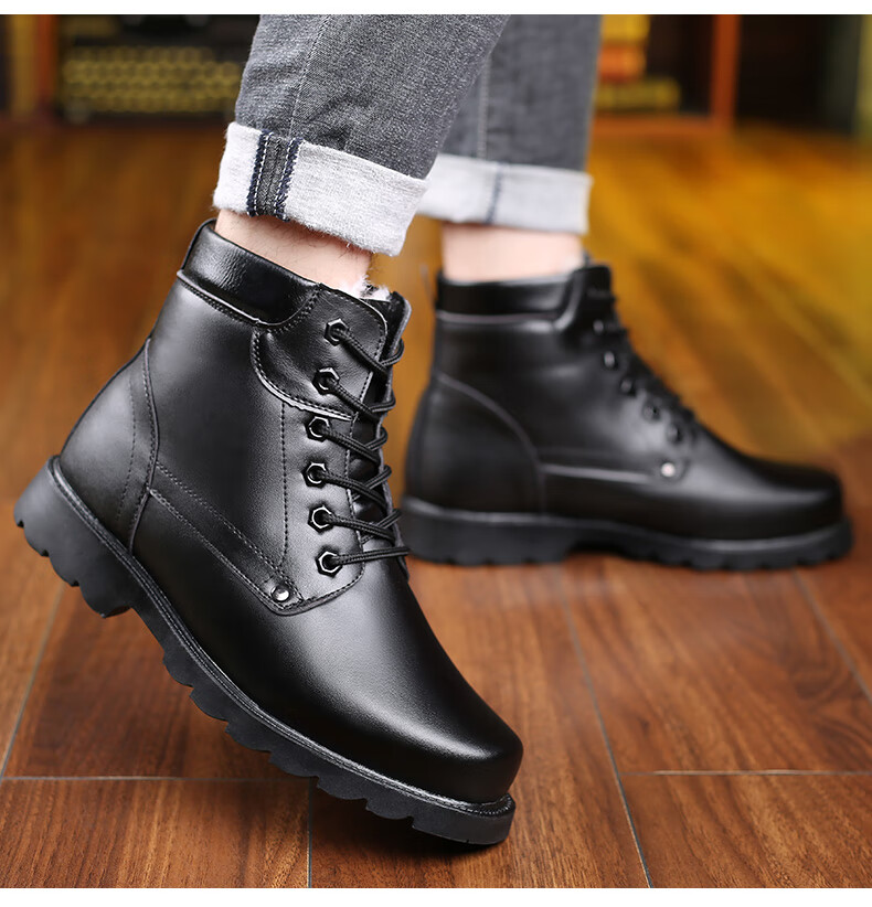 军勾棉靴马丁靴男冬季加绒保暖加厚军勾皮靴真皮男士皮鞋雪地靴东北大