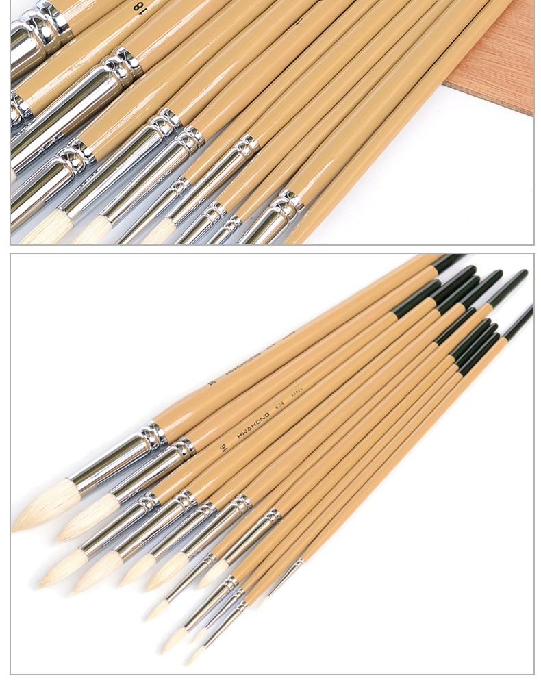 韩国hawahong华虹圆头画笔油画笔丙烯画笔804r猪鬃毛尖头画笔圆头刷