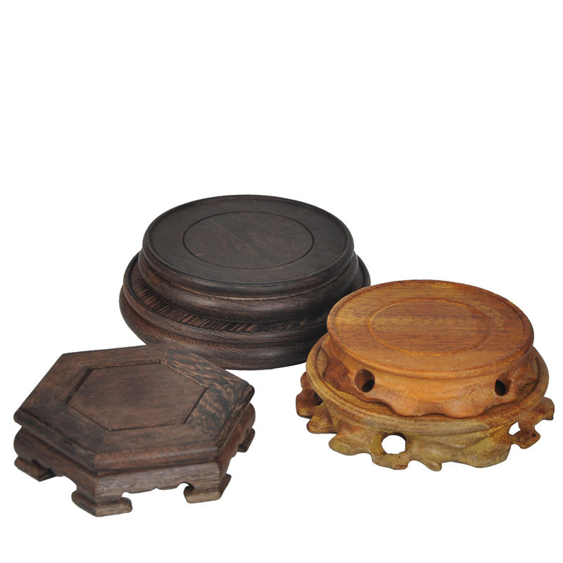 木底圆形奇石花瓶底座红木原木质摆件石头绿植物盆景盆栽鸡翅木垫大号