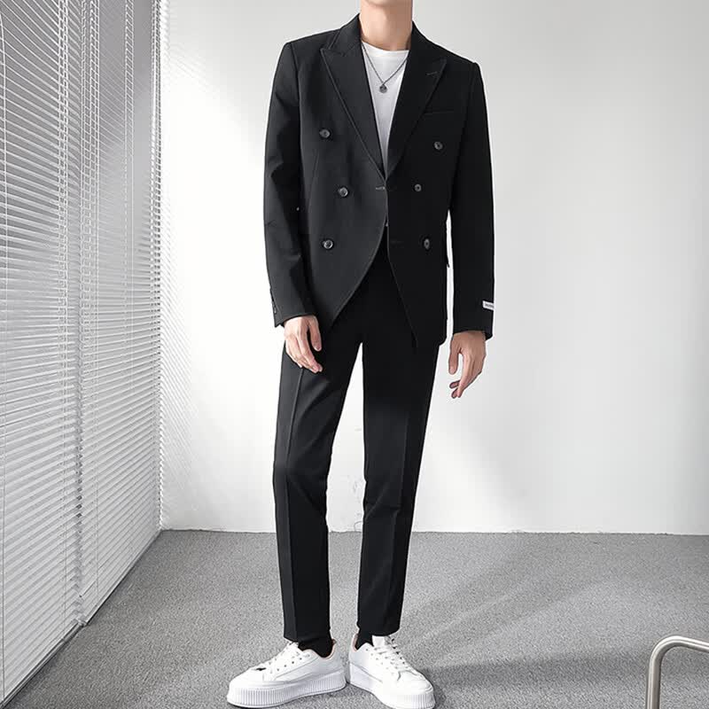 型男大师韩版修身痞帅男装一套高级感西装套装轻熟搭配炸街双开叉西服