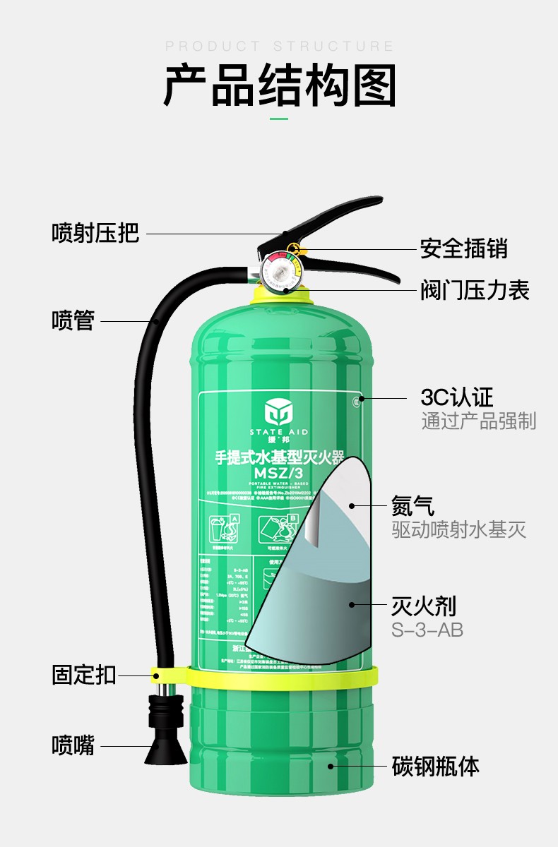 消防用品 水基灭火器家用消防组合家庭厨房套装火灾逃生器材 3l水基