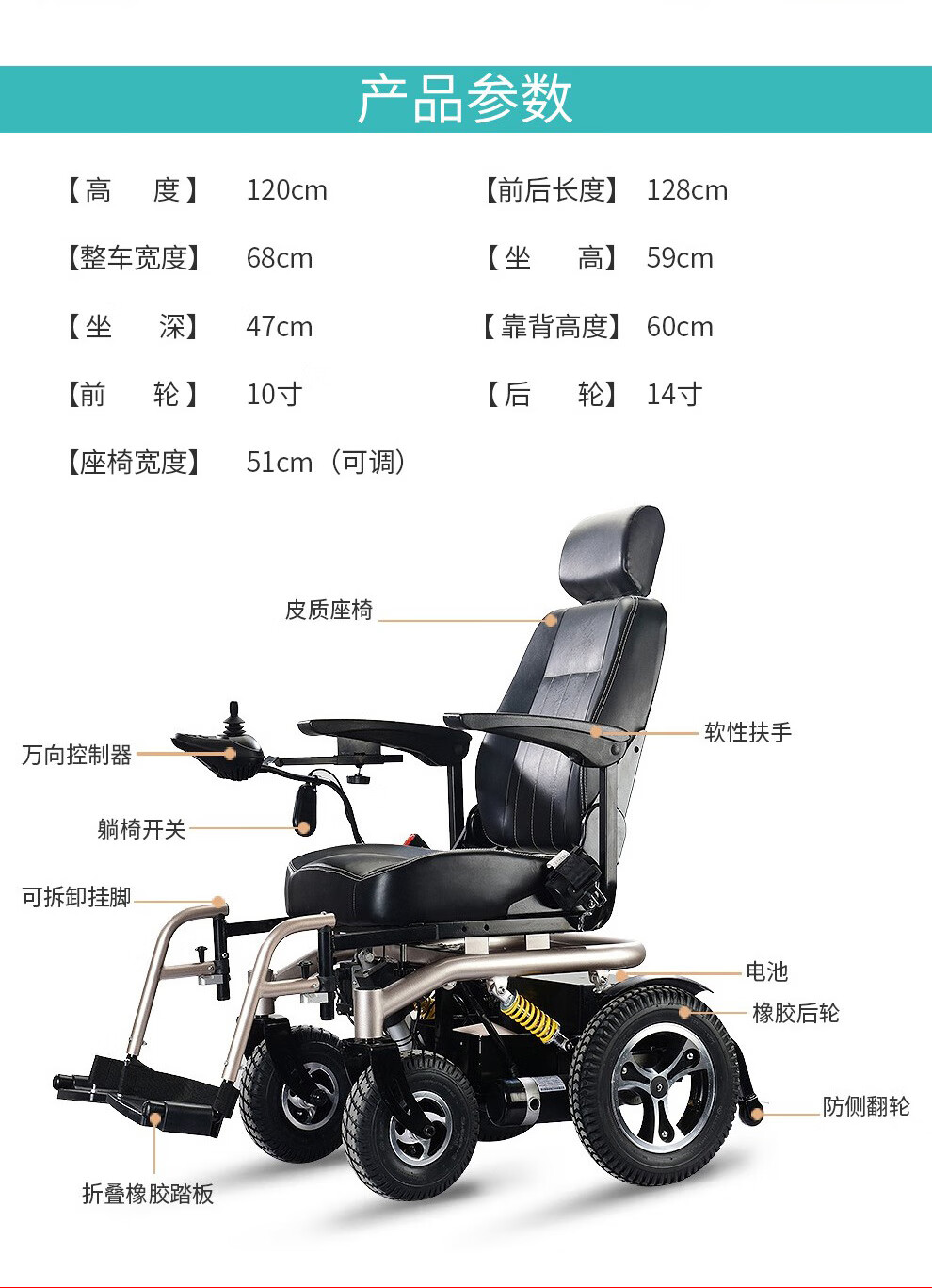康翼智能豪华型全自动电动轮椅车残疾人电动轮椅电磁刹车锂电池50安