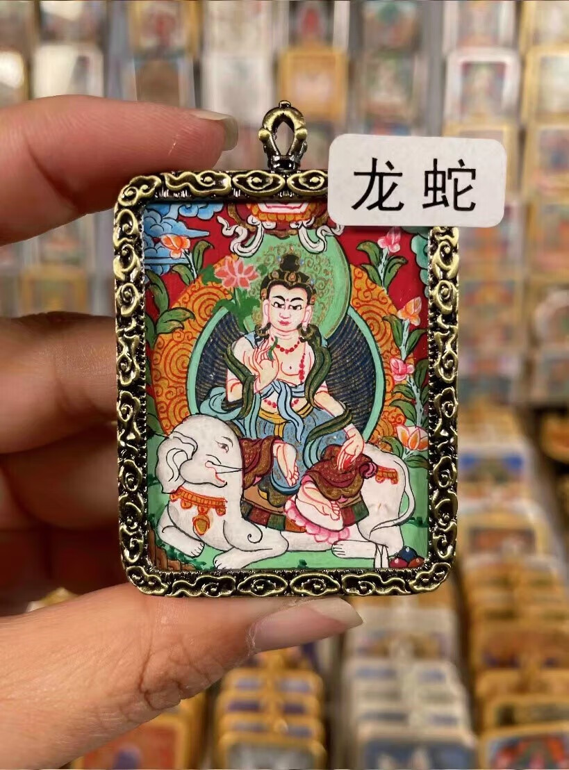 福禄虎随身西藏财神绿度母扎基拉姆小唐卡项链挂链挂绳手绘护身符定制