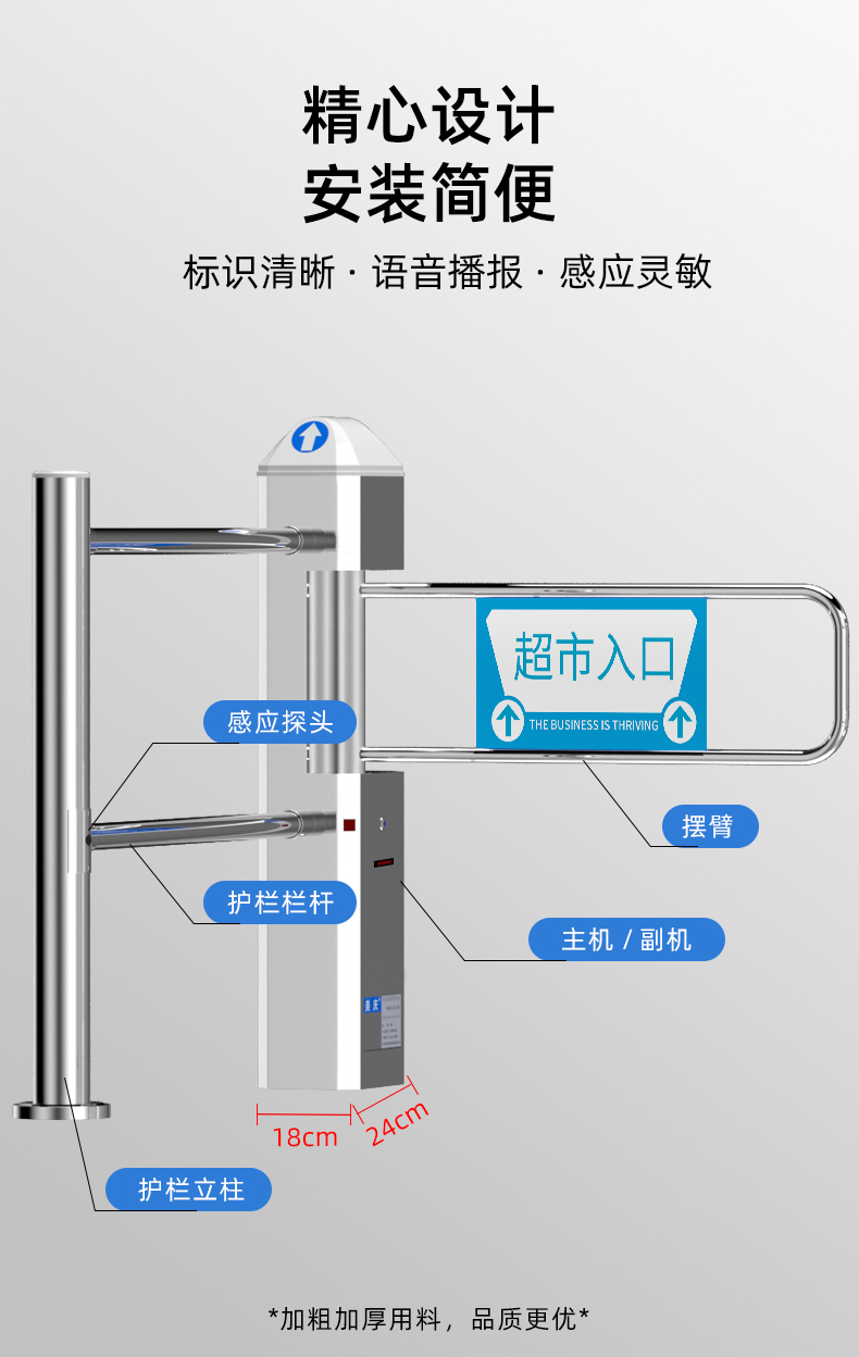 超市感应门入口单向人行通道闸机商场景区红外感应自动摆闸门禁雷达