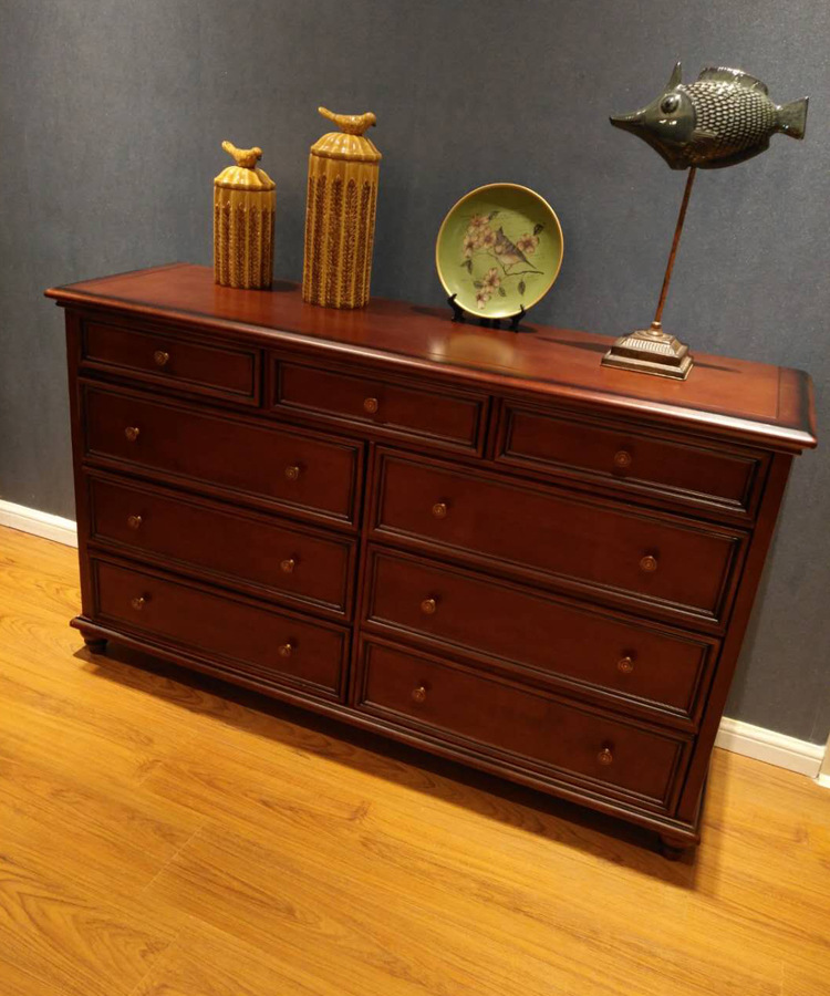 雷动美式实木大容量九斗柜客厅多功能收纳柜卧室储物柜家用抽屉玄关柜