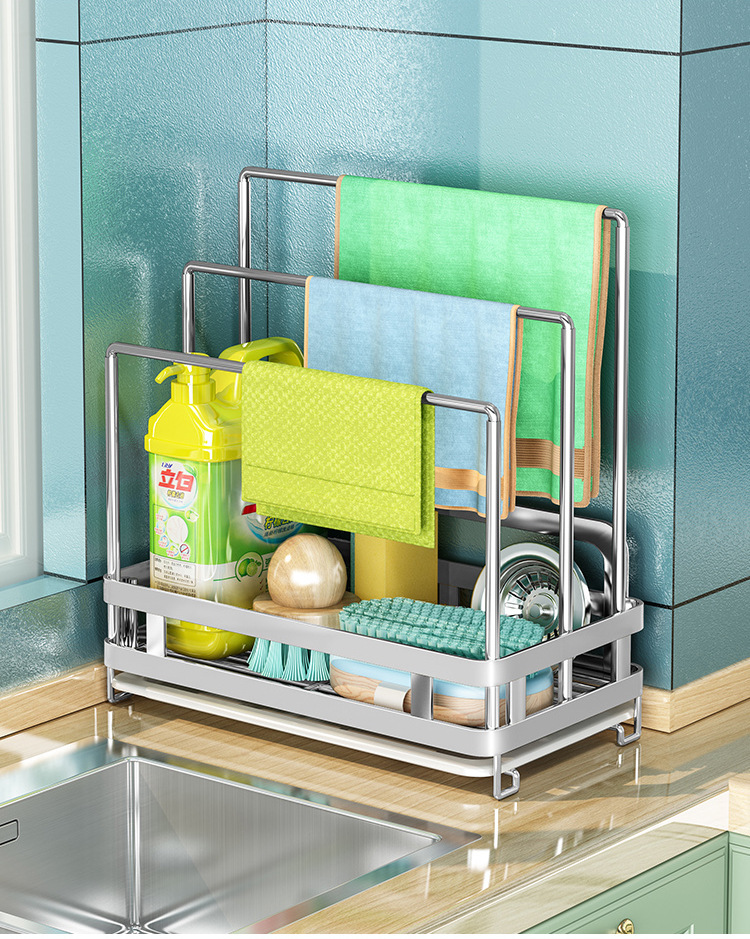 厨房抹布架沥水架落地304不锈钢收纳架壁挂式免打孔水槽边洁具多功能