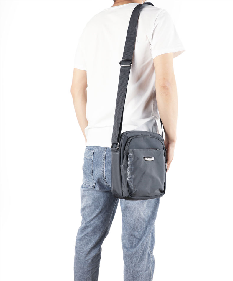 包包男士新款潮流牛津布休闲小背包帆布小包包潮 竖款灰色【图片 价格