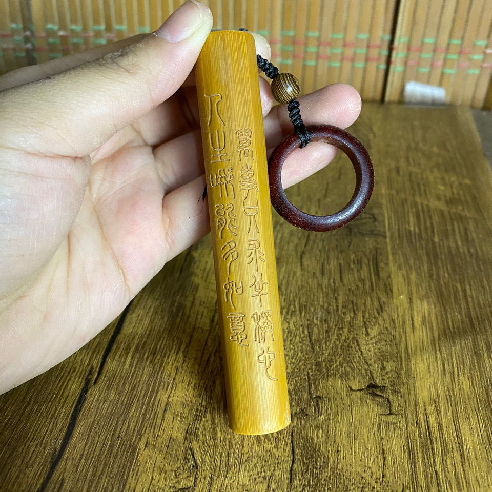 玉竹把件雕刻实心竹雕刻实心红皮老料实心竹玉竹手把件竹子文玩竹环sn