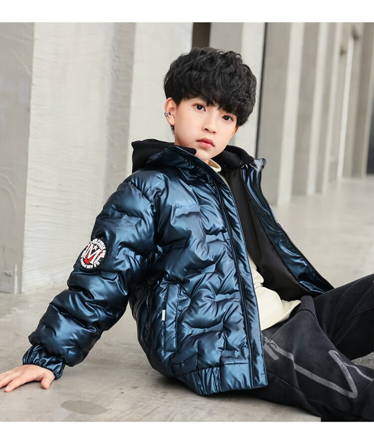 雅鹿童装小孩子男童锁温耐脏羽绒防寒服2022冬季中大童时尚压花锁温