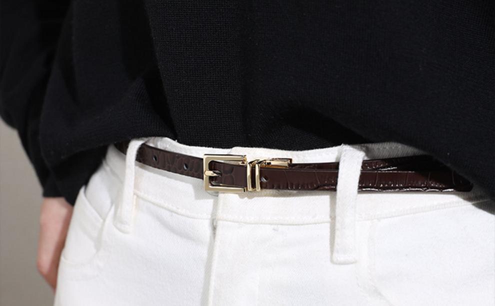 apatia细款腰带女真皮针扣皮带女士时尚装饰裤带好物黑色