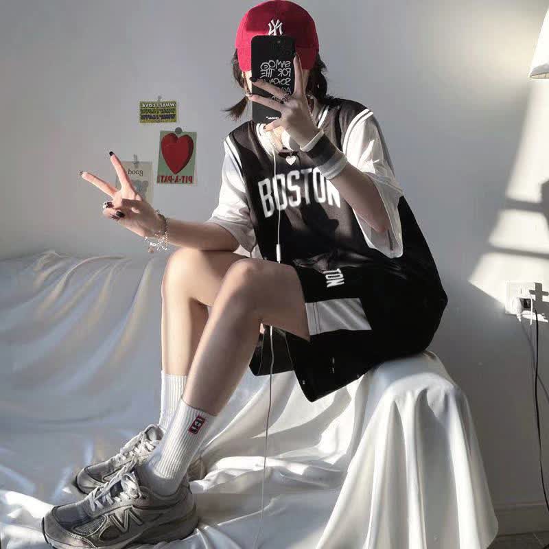 单件/套装 定制球号女生篮球服比赛运动休闲团队活动套装女 黑色