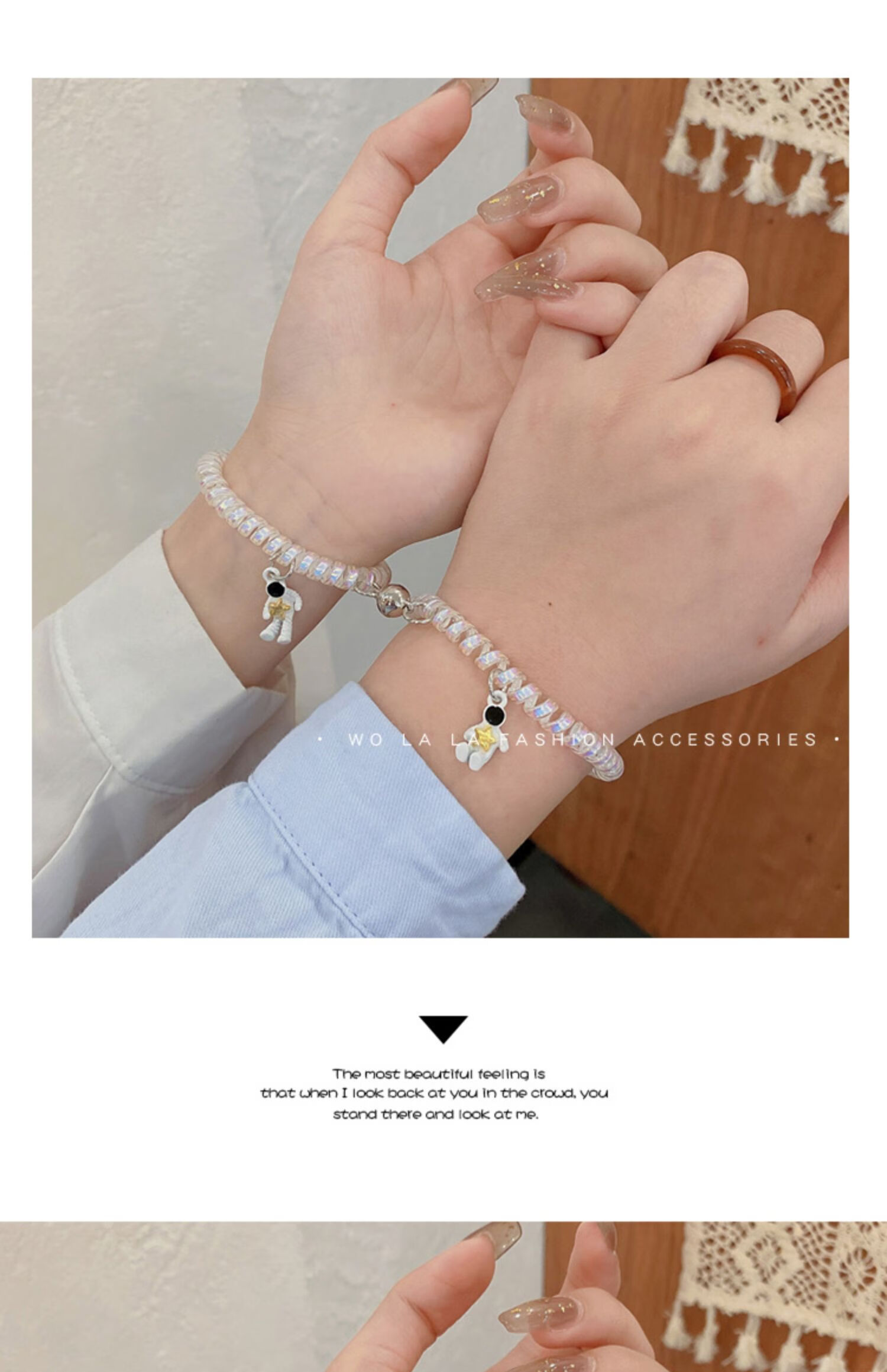 磁铁相吸手链二人情侣闺蜜款小皮筋学生简约女生手绳一对女吸铁石 玫