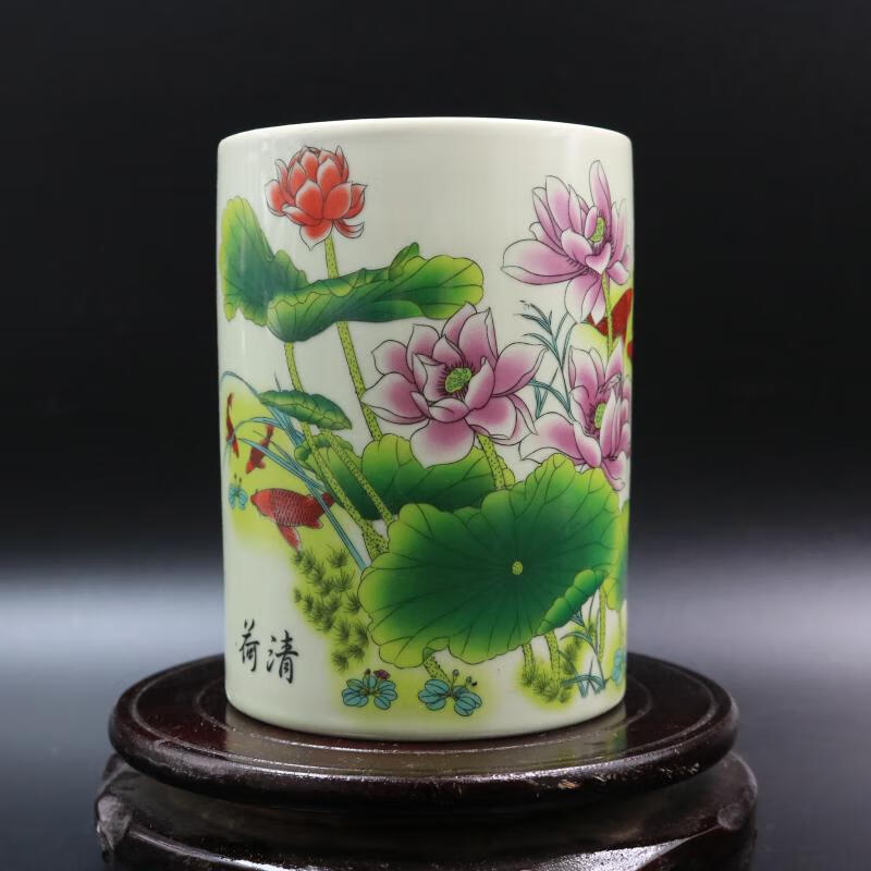 同治年粉彩瓷器景德镇仿古瓷器清同治年款粉彩笔筒复古家居装饰古玩