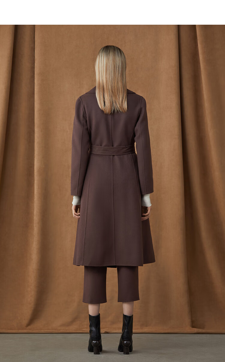 预售 影儿songofsong歌中歌2021秋冬新款咖啡色西装领风衣中长款 咖啡