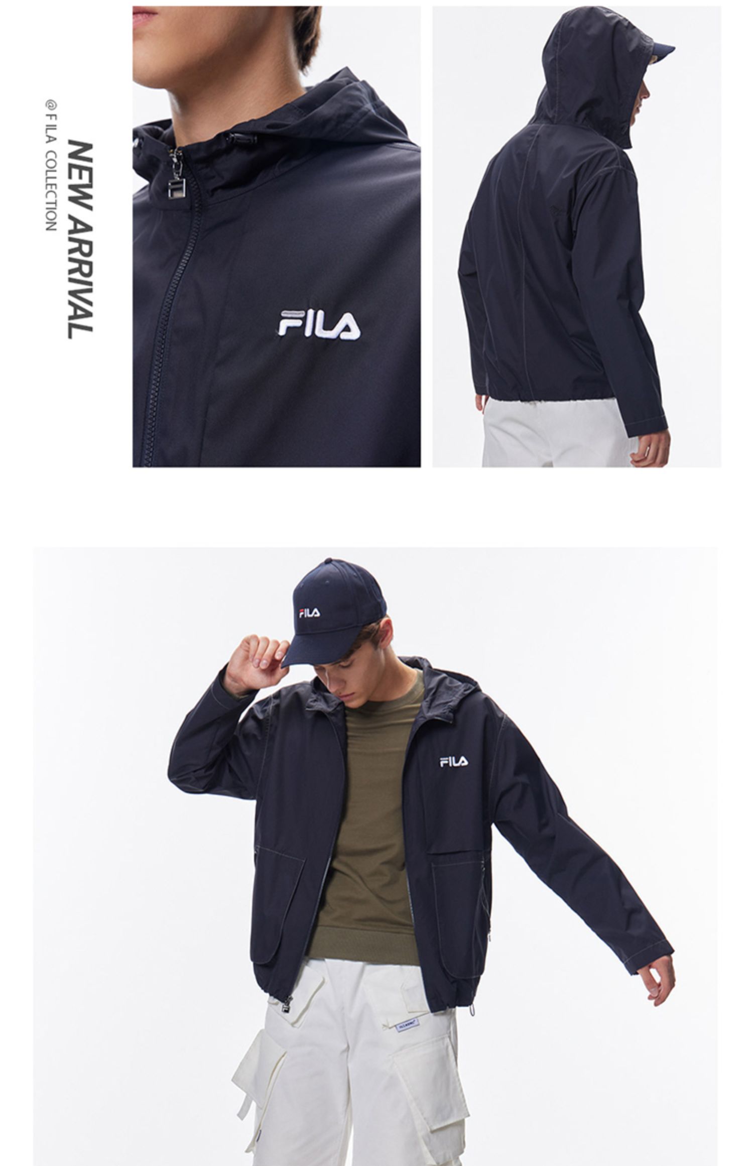 fila斐乐官方梭织外套男士运动时尚2021年秋季轻薄潮流连帽休闲男上衣