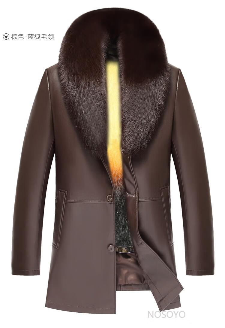 奢侈品男装真皮皮衣男士中长款尼克服水貂内胆黄金貂皮草皮毛一体外套