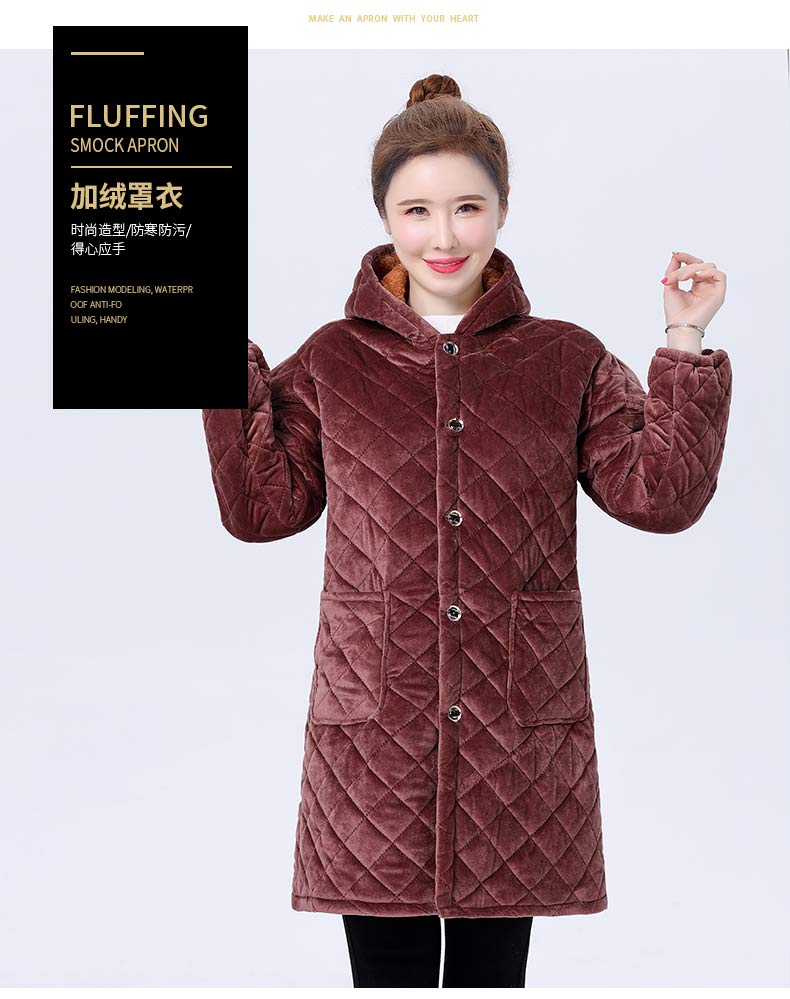 冬季加绒成人罩衣女加厚保暖上班工作服男士长袖围裙厨房家用秋冬天带
