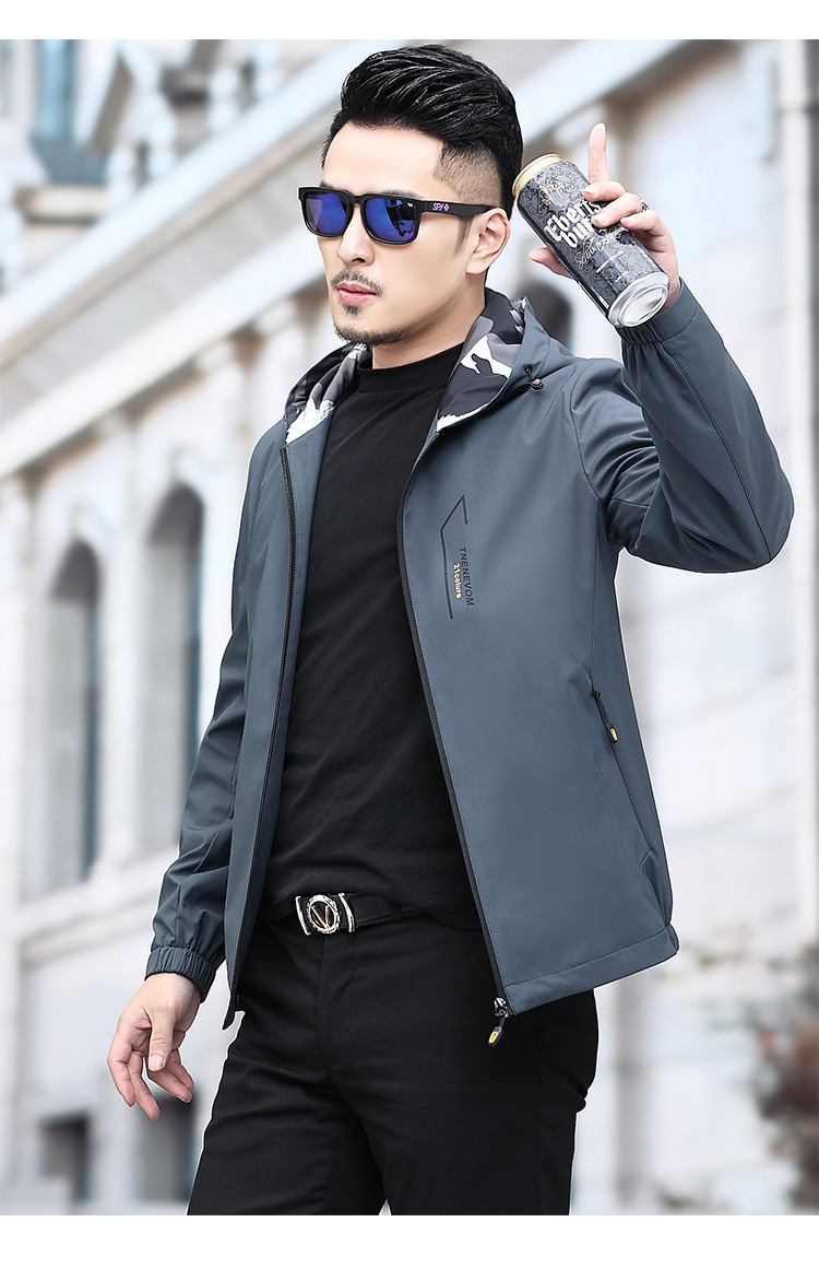 培蒙夹克男春秋男士短款夹克薄款新品中青年修身百搭连帽茄克男外套