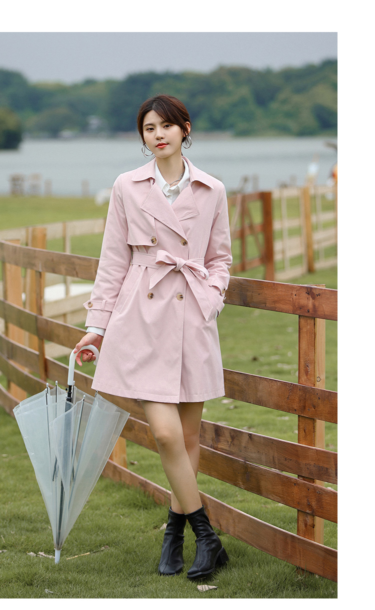 『腰带风衣』朵以2021秋季新款经典纯色双排扣英伦风大衣外套女36vc7