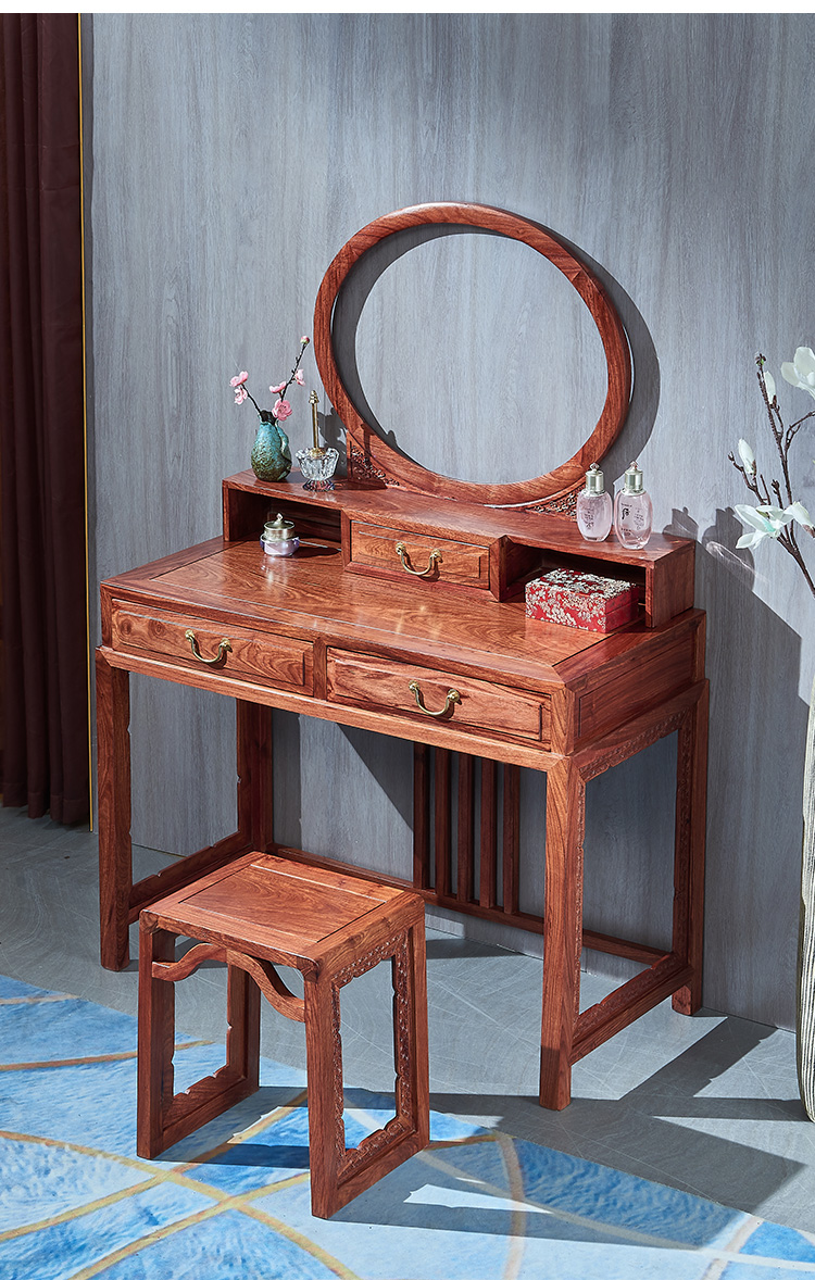 唐百年红木家具非洲花梨学名刺猬紫檀新中式祥云梳妆台新中式梳妆台