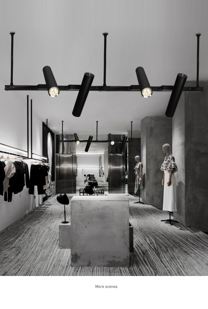 欧汉达工业风led明装轨道射灯服装店展厅长杆导轨式大型店铺商用滑轨